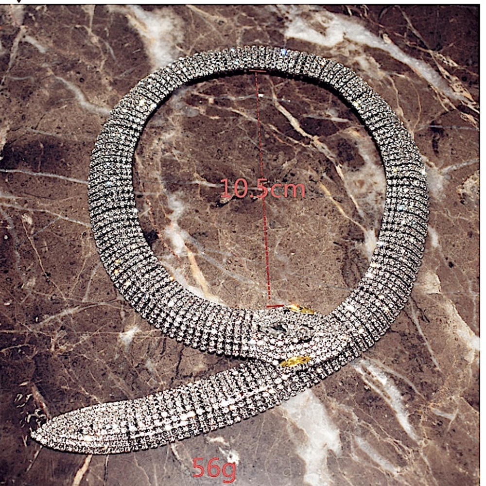 Silver Crystal Snake Serpent Rhinestone Choker Necklace - Picture 8 of 15